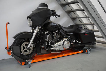 🏍️ Motorcycle Wheel Dolly with Secure Chock – Smooth Maneuvering Made Easy🔥