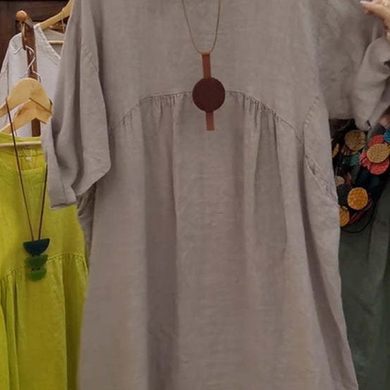 Last Day Sale 49% Off💃Women's Casual Loose Round Neck Solid Color Dress with 3/4 Sleeves & Pockets