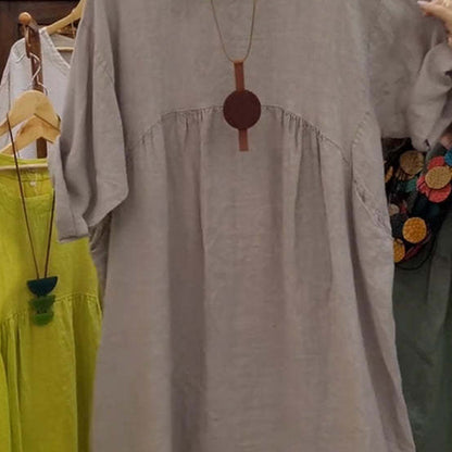 Last Day Sale 49% Off💃Women's Casual Loose Round Neck Solid Color Dress with 3/4 Sleeves & Pockets
