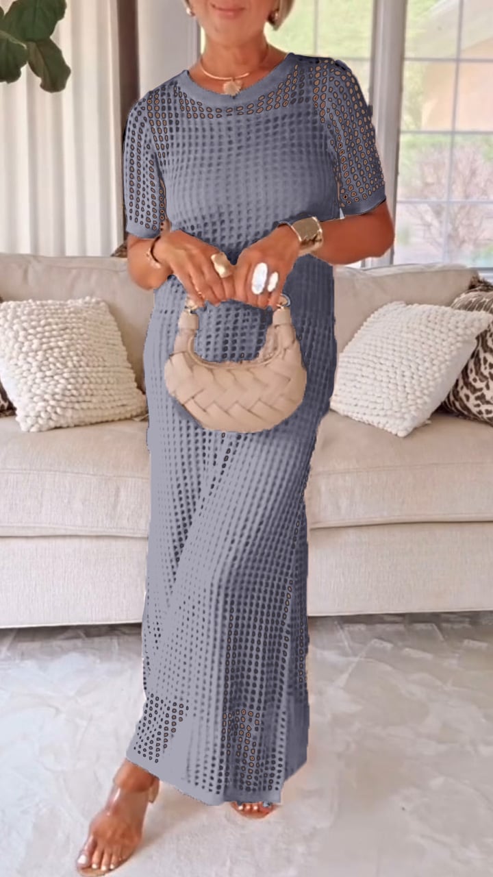 Elegant Knit Mesh Layered Two-Piece Maxi Dress (Buy 2 Free Shipping)