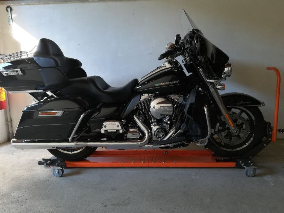 🏍️ Motorcycle Wheel Dolly with Secure Chock – Smooth Maneuvering Made Easy🔥