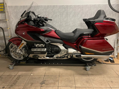 🏍️ Motorcycle Wheel Dolly with Secure Chock – Smooth Maneuvering Made Easy🔥