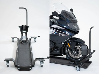 🏍️ Motorcycle Wheel Dolly with Secure Chock – Smooth Maneuvering Made Easy🔥