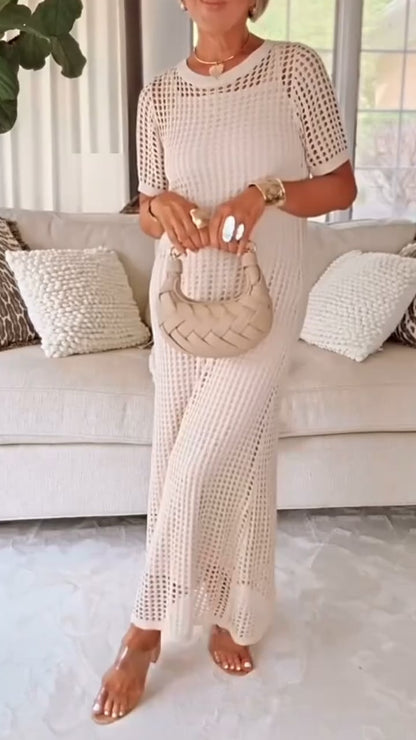 Elegant Knit Mesh Layered Two-Piece Maxi Dress (Buy 2 Free Shipping)
