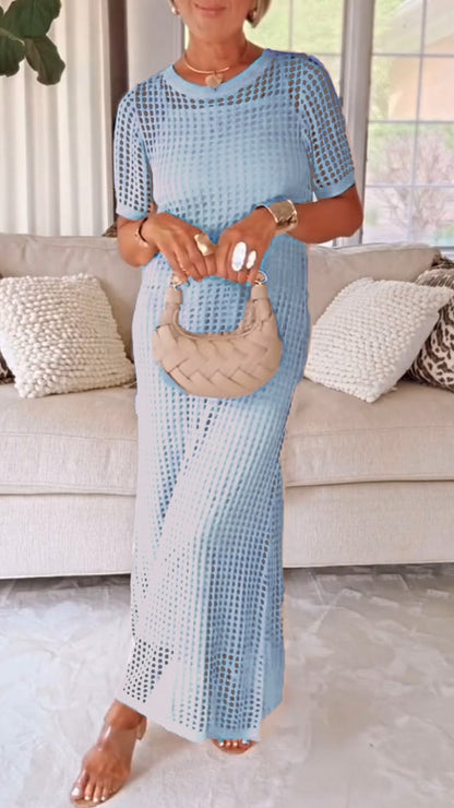 Elegant Knit Mesh Layered Two-Piece Maxi Dress (Buy 2 Free Shipping)