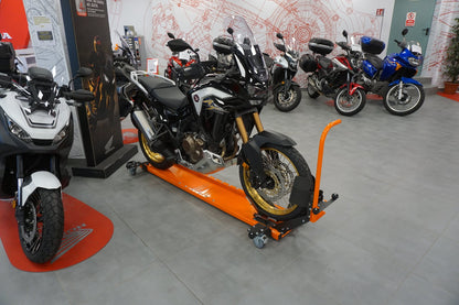 🏍️ Motorcycle Wheel Dolly with Secure Chock – Smooth Maneuvering Made Easy🔥