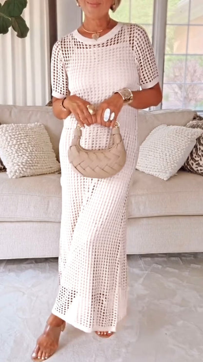 Elegant Knit Mesh Layered Two-Piece Maxi Dress (Buy 2 Free Shipping)