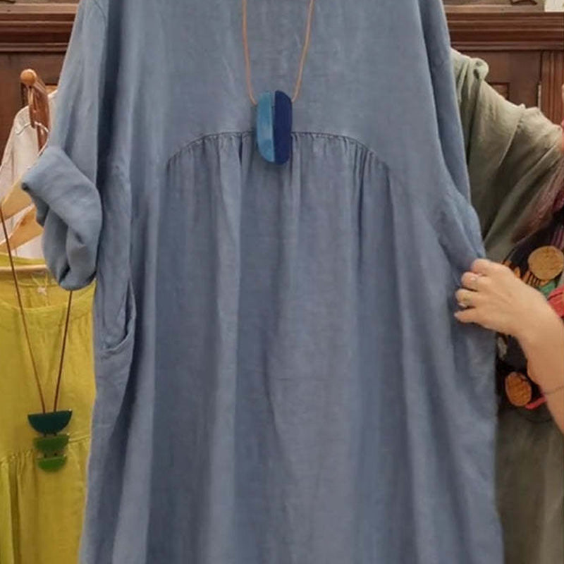 Last Day Sale 49% Off💃Women's Casual Loose Round Neck Solid Color Dress with 3/4 Sleeves & Pockets