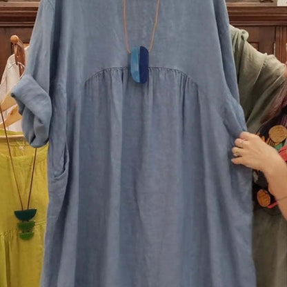 Last Day Sale 49% Off💃Women's Casual Loose Round Neck Solid Color Dress with 3/4 Sleeves & Pockets