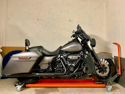 🏍️ Motorcycle Wheel Dolly with Secure Chock – Smooth Maneuvering Made Easy🔥