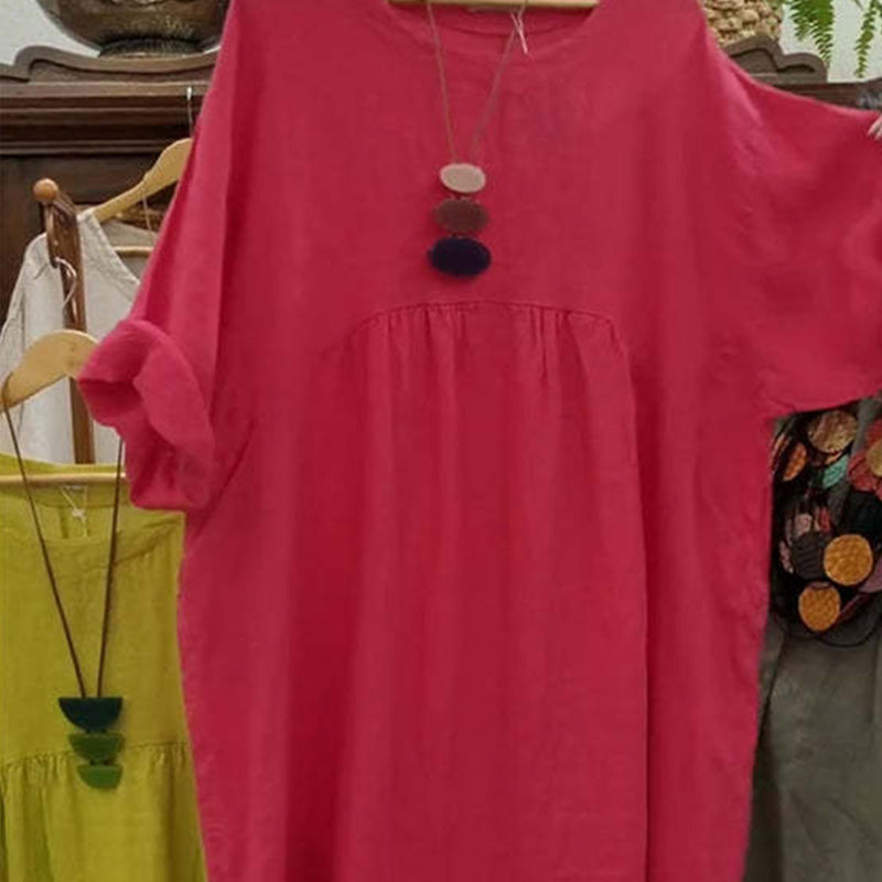 Last Day Sale 49% Off💃Women's Casual Loose Round Neck Solid Color Dress with 3/4 Sleeves & Pockets