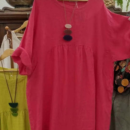 Last Day Sale 49% Off💃Women's Casual Loose Round Neck Solid Color Dress with 3/4 Sleeves & Pockets