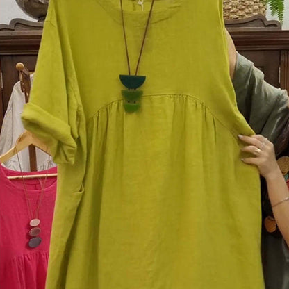 Last Day Sale 49% Off💃Women's Casual Loose Round Neck Solid Color Dress with 3/4 Sleeves & Pockets