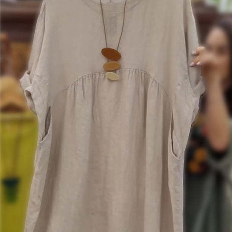 Last Day Sale 49% Off💃Women's Casual Loose Round Neck Solid Color Dress with 3/4 Sleeves & Pockets