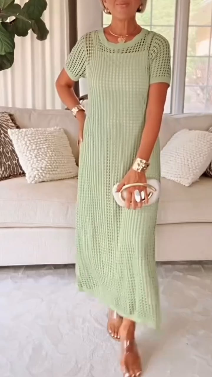 Elegant Knit Mesh Layered Two-Piece Maxi Dress (Buy 2 Free Shipping)