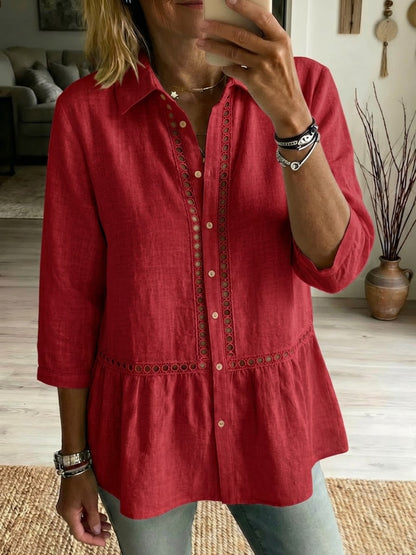 Casual Patchwork Openwork Webbing Linen And Cotton Shirt(Buy 2 Free Shipping)