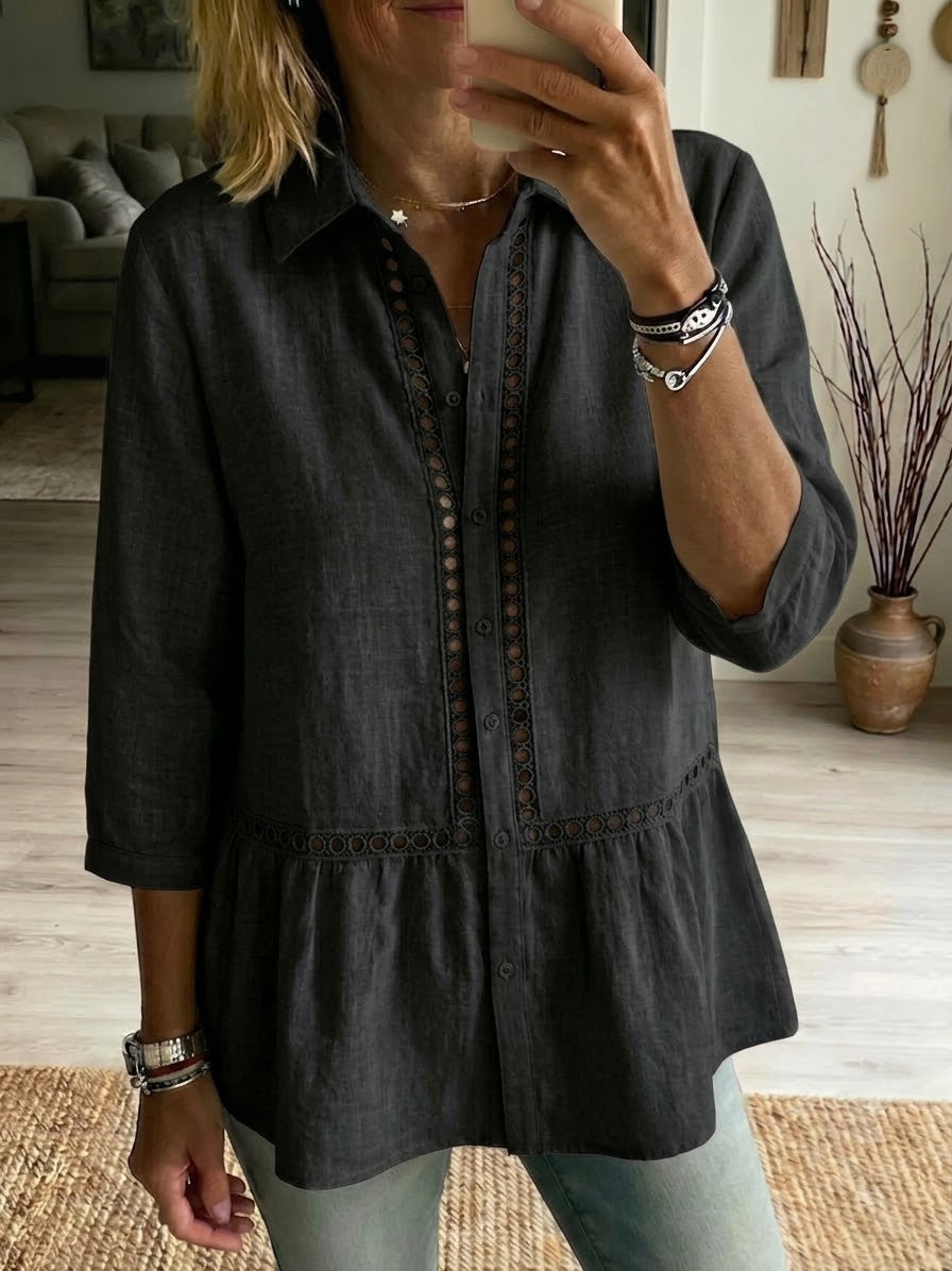 Casual Patchwork Openwork Webbing Linen And Cotton Shirt(Buy 2 Free Shipping)