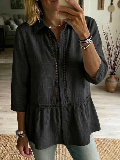 Casual Patchwork Openwork Webbing Linen And Cotton Shirt(Buy 2 Free Shipping)